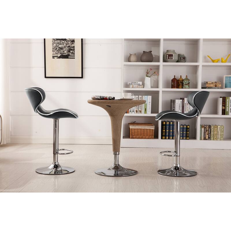 Modern Set of 2 Swivel Bar Stools with Leather Seat, Chrome Base, Height Adjustable, for Kitchen Island Dining Room