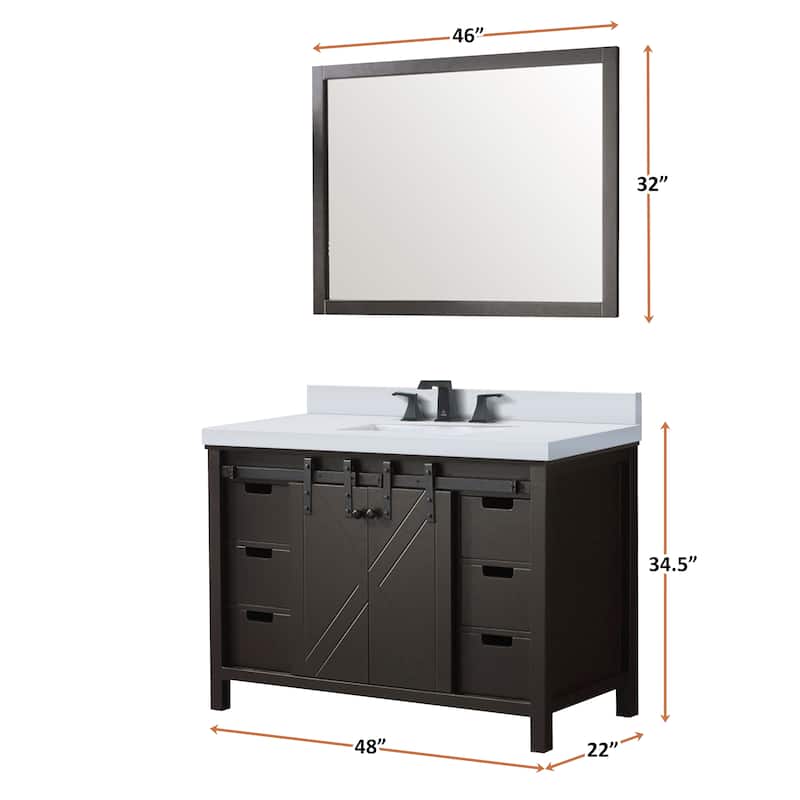 Marsyas 48 in W x 22 in D Brown Bath Vanity, Cultured Marble Countertop and 44 in Mirror