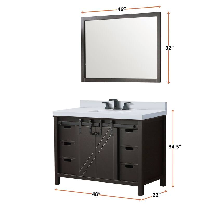 Marsyas Bath Vanity, White Quartz Countertop and Mirrors