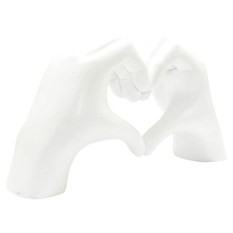 HomeRoots 4" White Resin Heart Hands Tabletop Sculpture - 5.5 in. x 3.5 in. x 1.5 in.