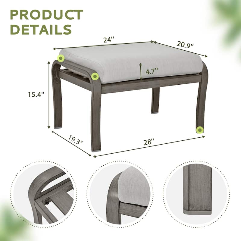 6-Piece Aluminum Patio Conversation Set with Coffee Table,Sofa, Ottoman and Light Gray Cushions