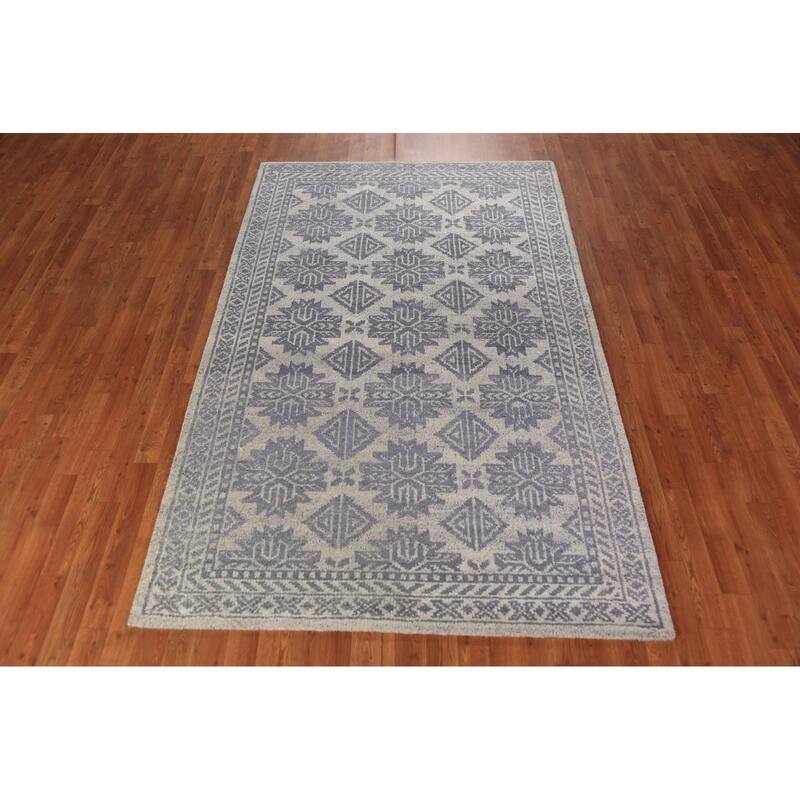 Modern Geometric Moroccan Indian Area Rug Hand-Knotted Wool Carpet - 4'11" x 7'11"