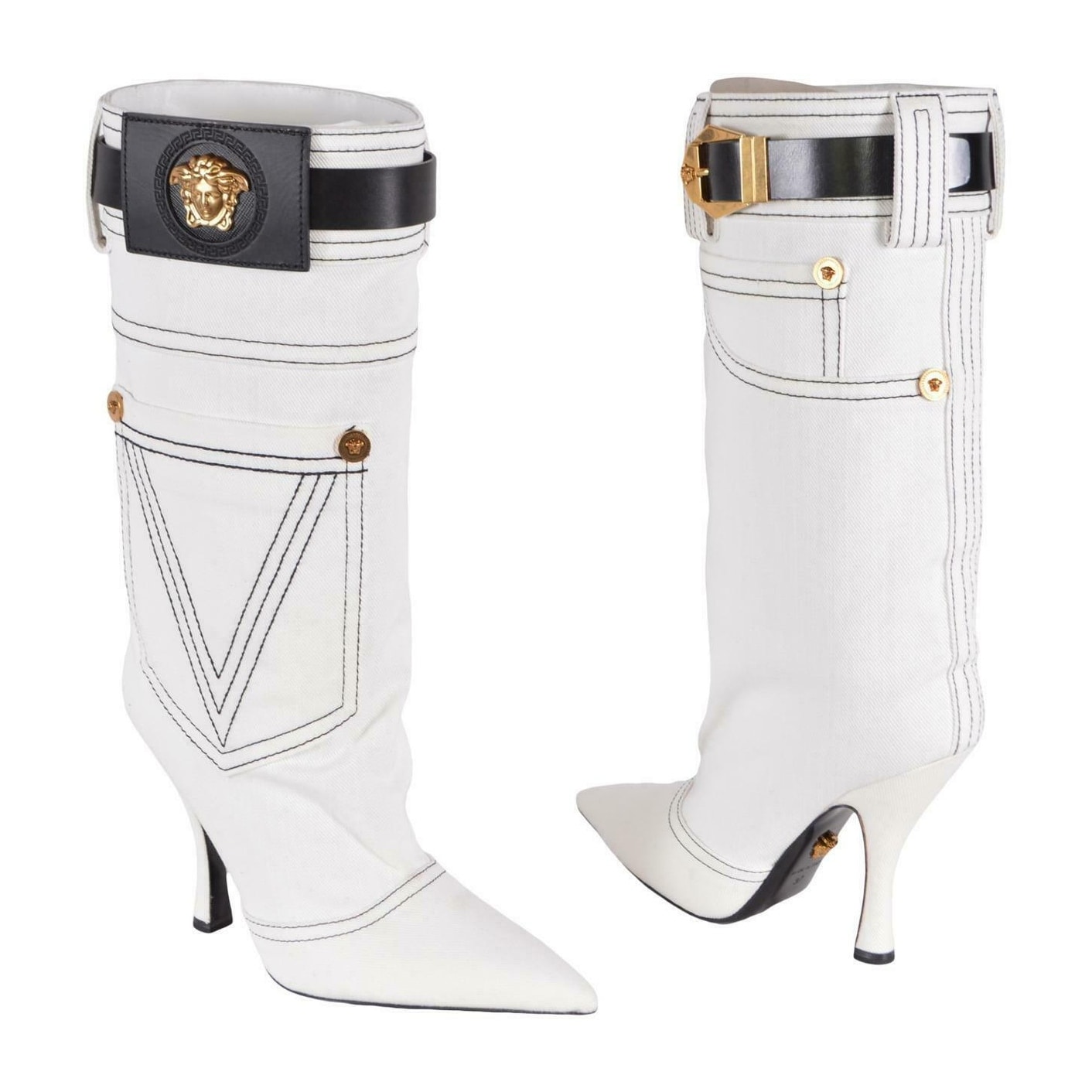Shop for Versace White Denim Leather 