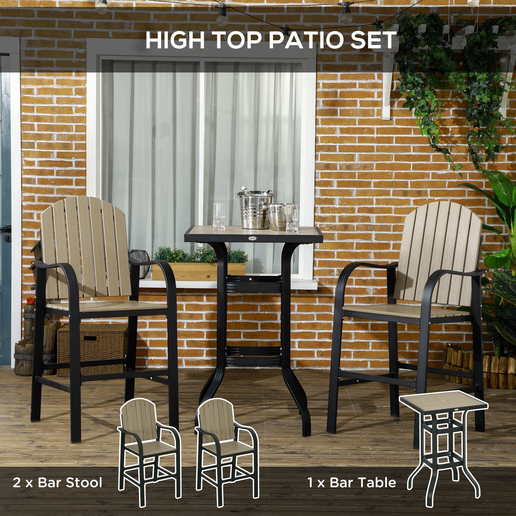 Outsunny 3 Piece Bar Height Patio Table and Chairs Set, Bistro Set with Umbrella Hole and Aluminum Frame, image size:2000x2000