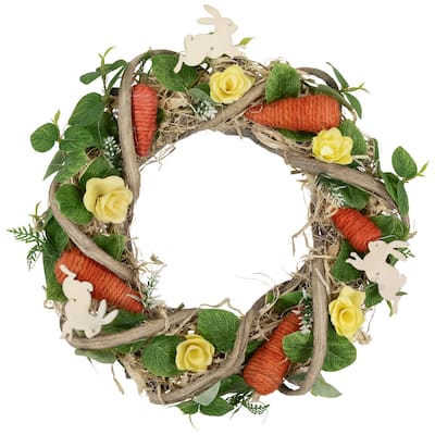 Bunnies and Carrots Artificial Easter Twig Wreath - 12"