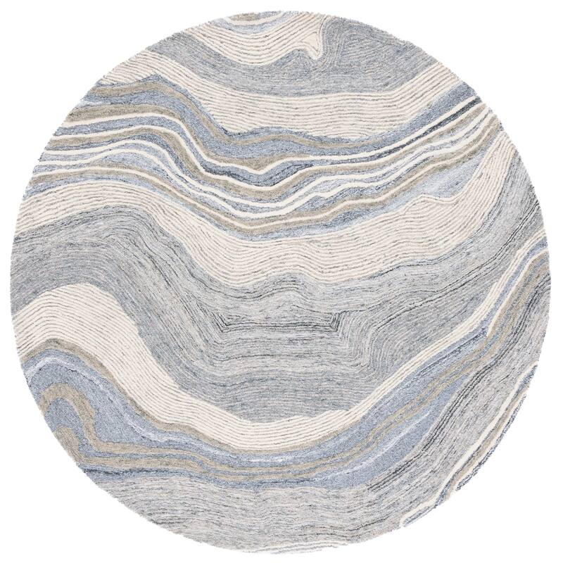 SAFAVIEH Handmade Fifth Avenue Klari Modern Abstract Wool Rug - 6' Round - Grey/Ivory