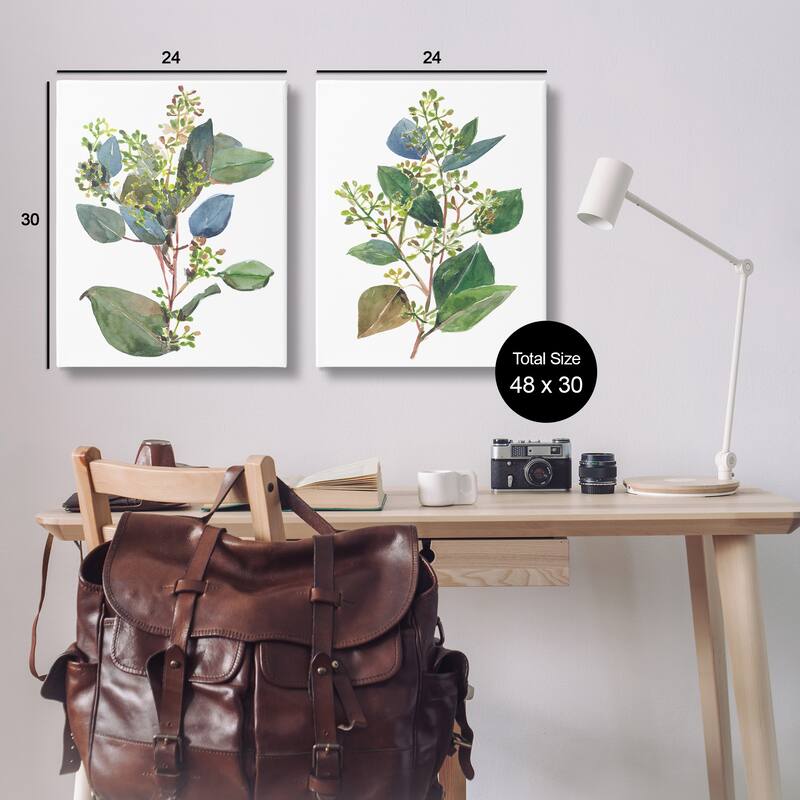 Stupell Soft Eucalyptus Plant Blue Green Ombre Leaves, 2pc Multi Piece Canvas Wall Art Set