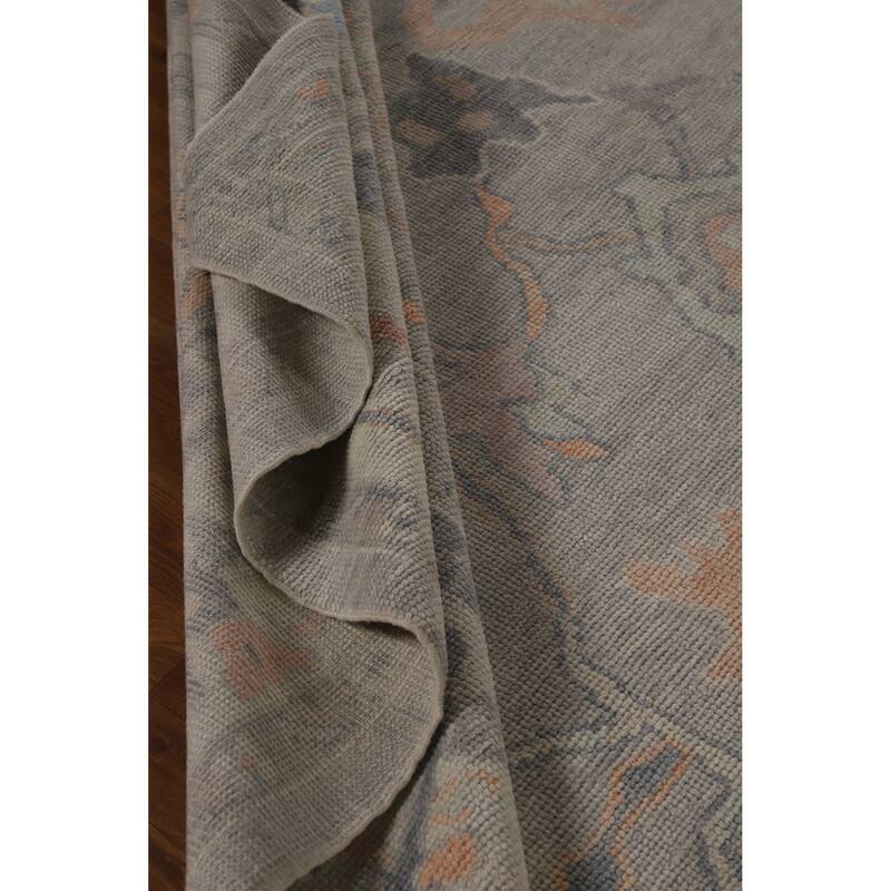 Hand Knotted Oriental 100% Wool Carpet Transitional All-Over Greys & Charcoal Oushak Area Rug - 12' 9'' X 9' 0''