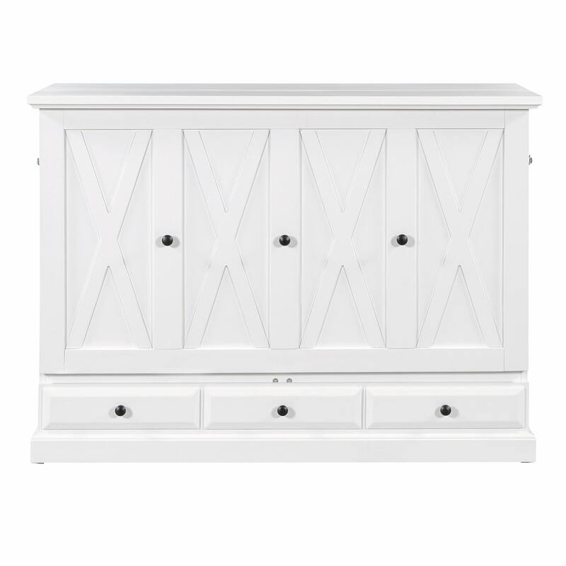 Solid Pine Murphy Bed Chest - Cube Cabinet Bed with Charging Station and Large Storage Drawer