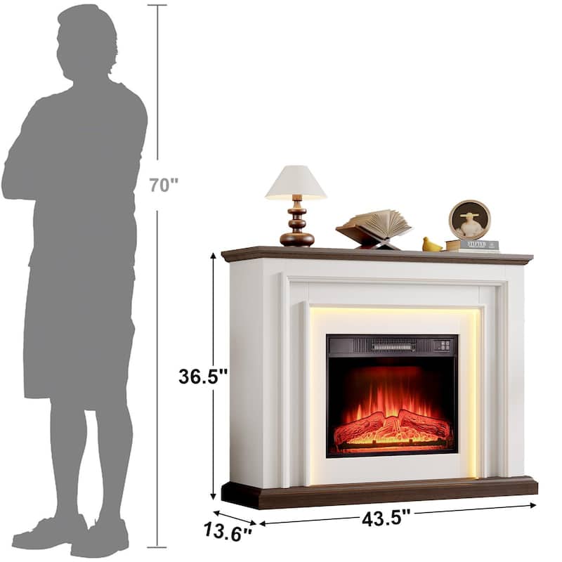 44 inch Electric Fireplace with Mantel and LED Light for Living Room