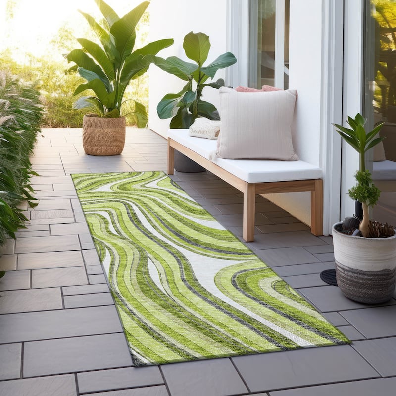 Machine Washable Indoor/ Outdoor Chantille Contemporary Abstract Rug - Lime - 2'3" x 7'6"