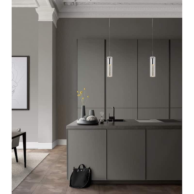 1-Light Chrome Pendant With A Glass Bubble Rod And Shade