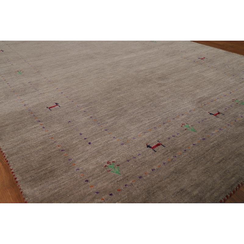 Hand Knotted Oriental 100% Wool Carpet Tribal Animal Pictorial Brown Gabbeh Area Rug - 7' 11'' X 5' 1''