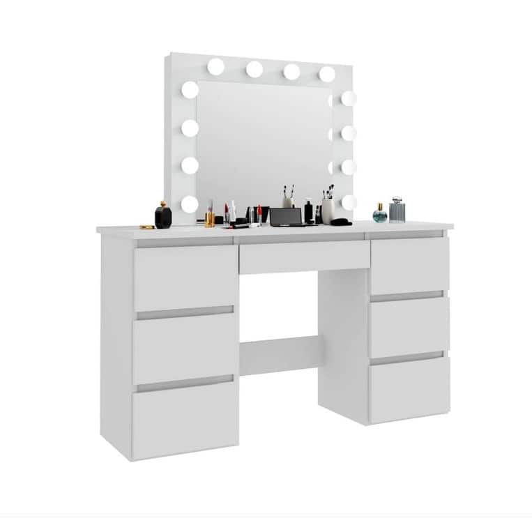 Large White Vanity Tables with Mirror and Light