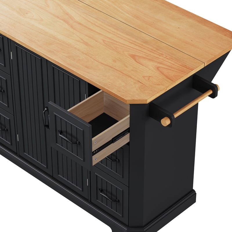 Kitchen Island with Drop Leaf,Features Power Outlet and Ample Storage