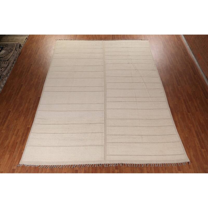 Ivory Moroccan Oriental Large Area Rug Handmade Wool Carpet - 12'1"x 15'11"