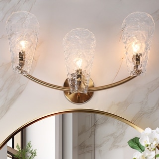 Fenro Modern 3-Light Luxury Brass Bathroom Vanity Light Textured Glass Wall Sconce