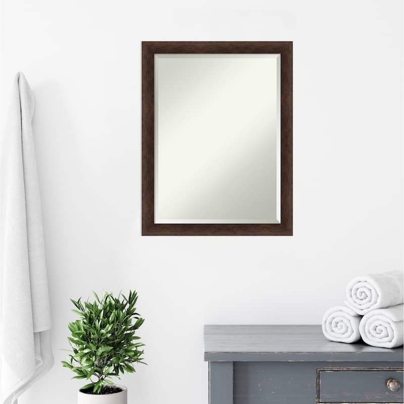 Warm Walnut Narrow Beveled Wood Framed Bathroom Vanity Wall Mirror - Warm Walnut Narrow