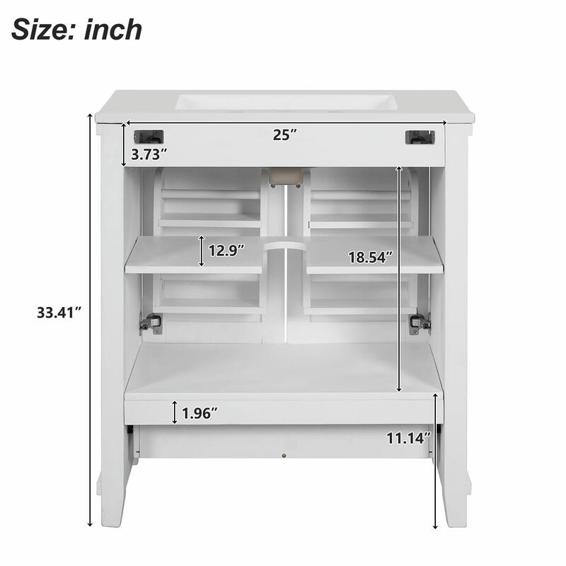 30" Bathroom Vanity - Solid Wood Frame, Single Sink, 2 Soft-Close Doors, Divided Drawer & Dual Storage Shelves