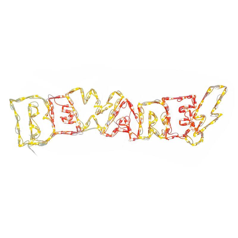 LED Lighted Beware Sign Outdoor Halloween Decoration - 44"