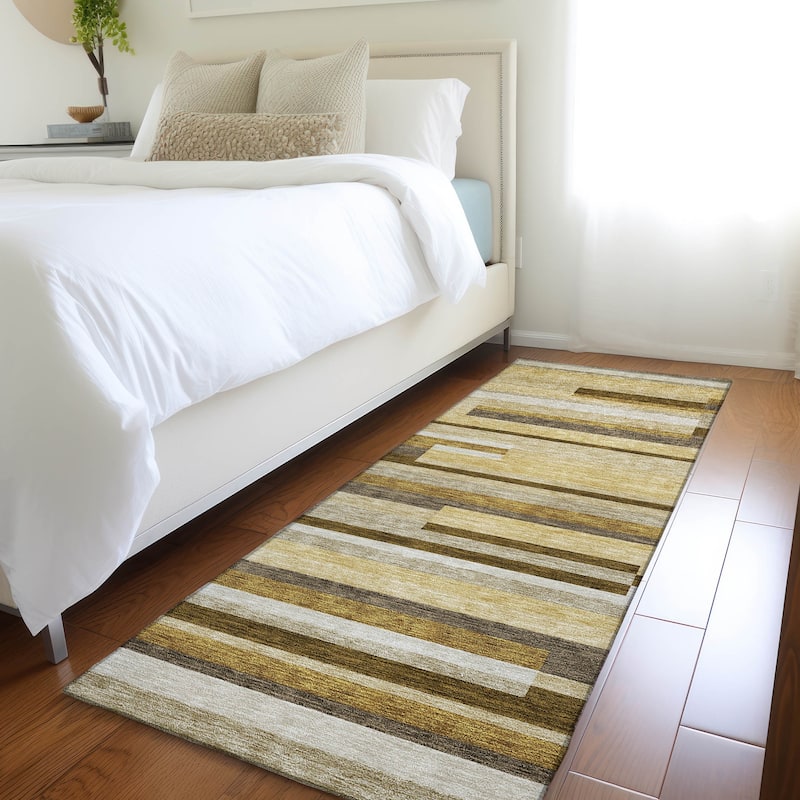 Machine Washable Indoor/ Outdoor Chantille Contempory Stripes Rug