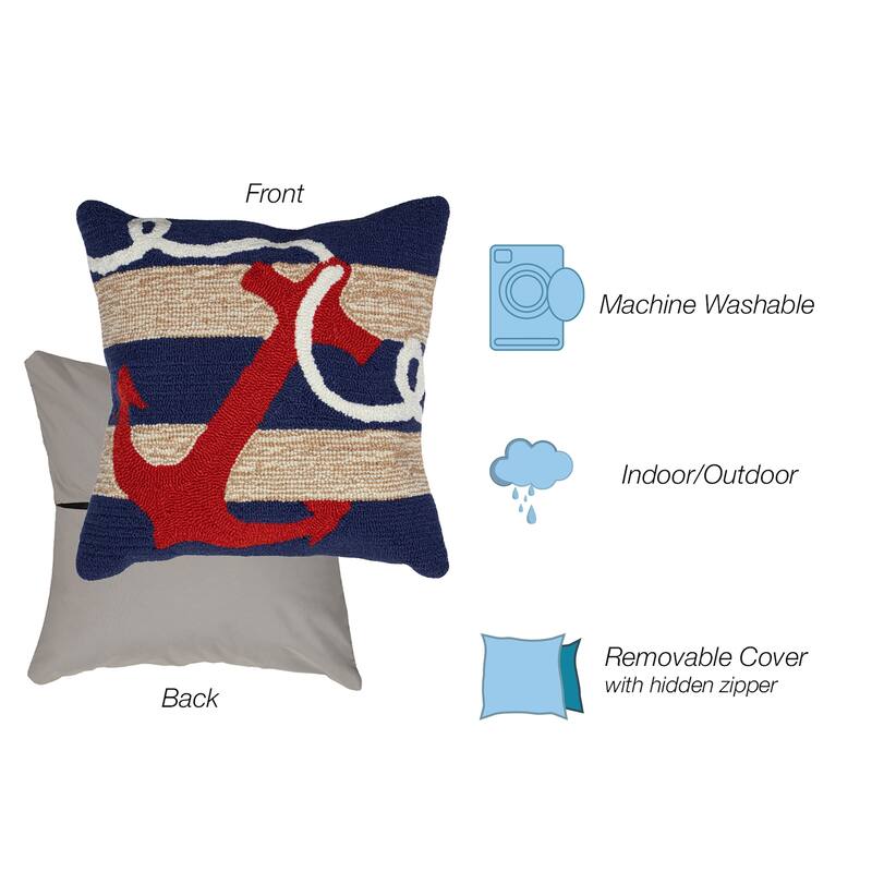 Liora Manne Frontporch Anchor Indoor/Outdoor Pillow Navy 18" Square
