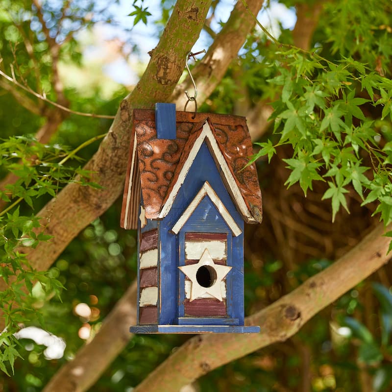 Glitzhome 12.25"H Distressed Solid Wood Outdoor Garden Birdhouse