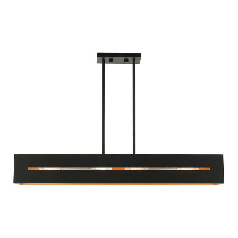 Livex Lighting 4-light Textured Black Linear Chandelier, 45957-14 - 36" L x 8" W x 12" - 42" Adj. H