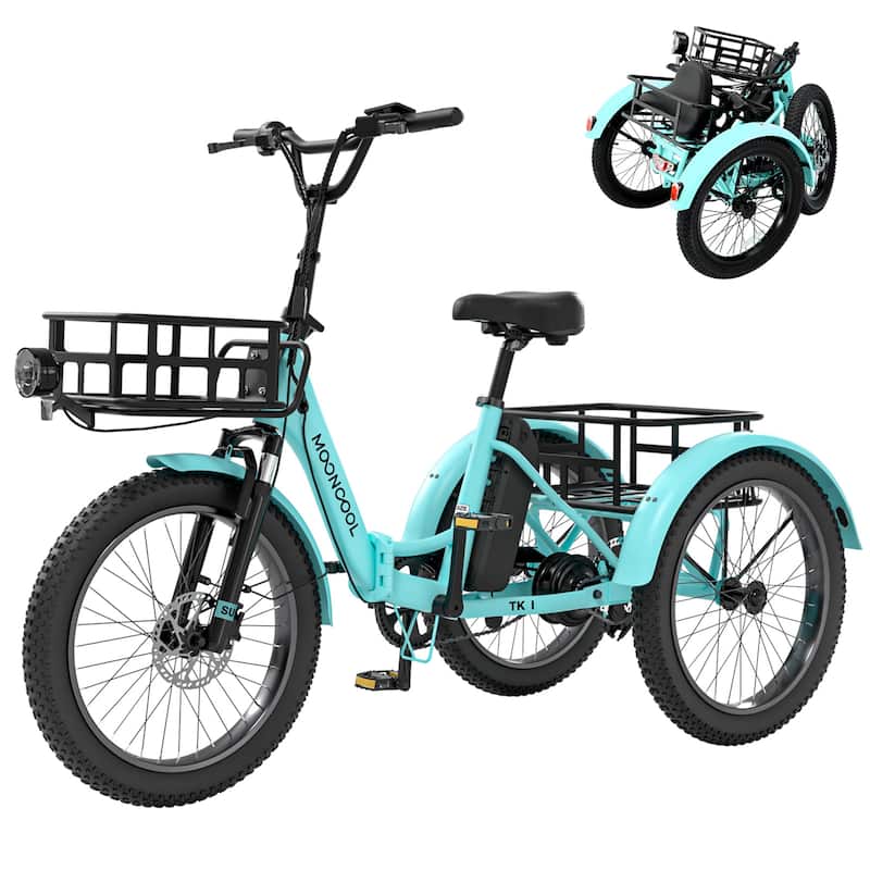 DoCred Electric Folding Tricycle for Adult with Front and Rear Baskets - Green