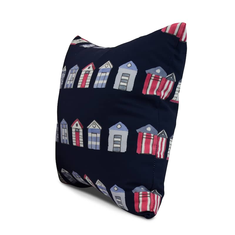 16 x 16 Inch Multi Beach Hut Stripe Print Outdoor Pillow