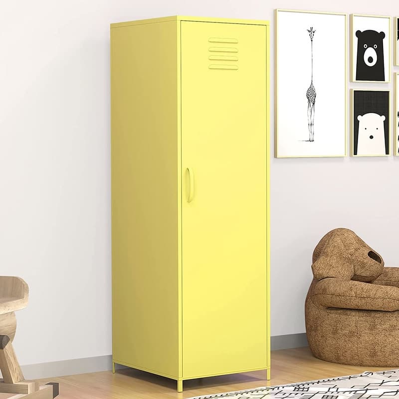 Metal Armoires Locker Cabinet for Kid with Hanging Rod and Shelves - Yellow