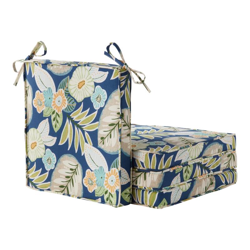 Greendale Home Fashions 18-Inch Square Outdoor Chair Pad (4-Pack) - Marlow Blue Floral