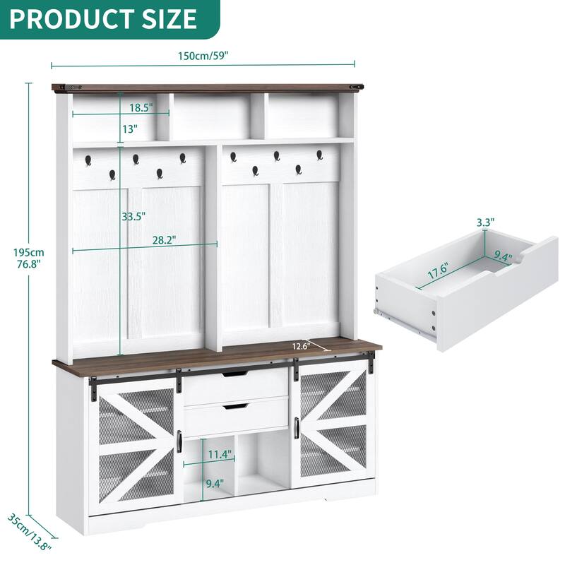Moasis Hall Tree Coat Rack with 2 Drawers and Seat Bench for Hallway