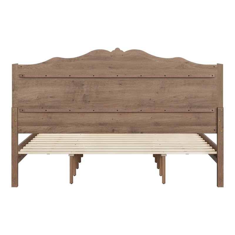 Modern Bed Solid Wood Platform Bed Frame Queen/King Size Bed with Headboard and Wood Slat Support for Bedroom