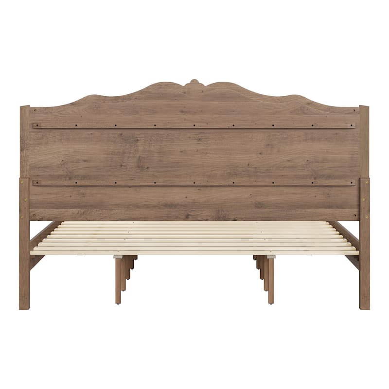 Traditional Solid Wood Bed Frame with Queen/King Size Platform Bed with Headboard for Bedroom