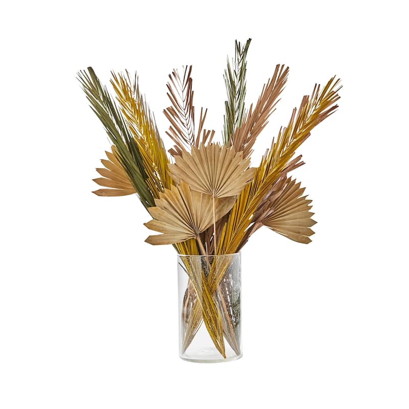 Khajur Leaves Set of 2 - Artificial Flower Stems in Ochre Yellow for Indoor Decor, 38" Tall, Dried Botanicals