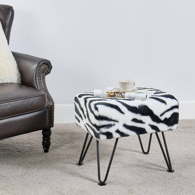 Home Soft Things Animal Pattern Ottoman Bench with Black Metal Legs