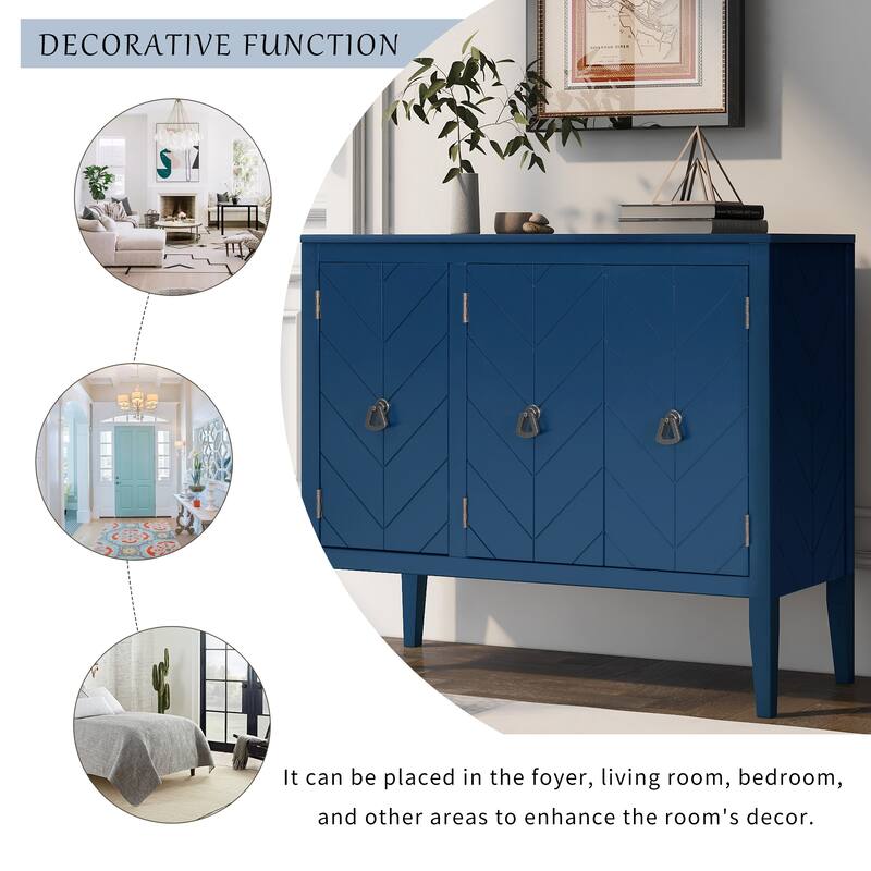 37" MDF Rustic with Adjustable Shelves - Solid Pine Legs & Metal Handles