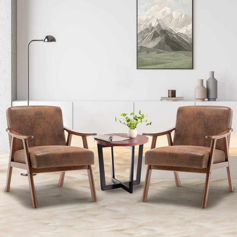 Mid-Century Modern Accent Chair with Solid Wood Frame, Set of 1