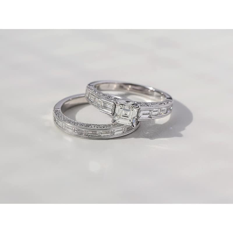 Kobelli 2.03 Carat Natural Diamond 18k Solid White Gold Asscher Geometric Art Deco Style Kyla 2pc Bridal Set (GH/VS)