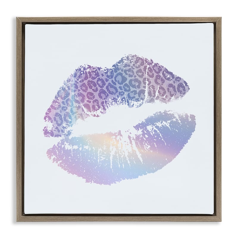 Stupell Glam Patterned Kiss Framed Floater Canvas Wall Art Design By Kim Allen - 18 x 18 - Brown