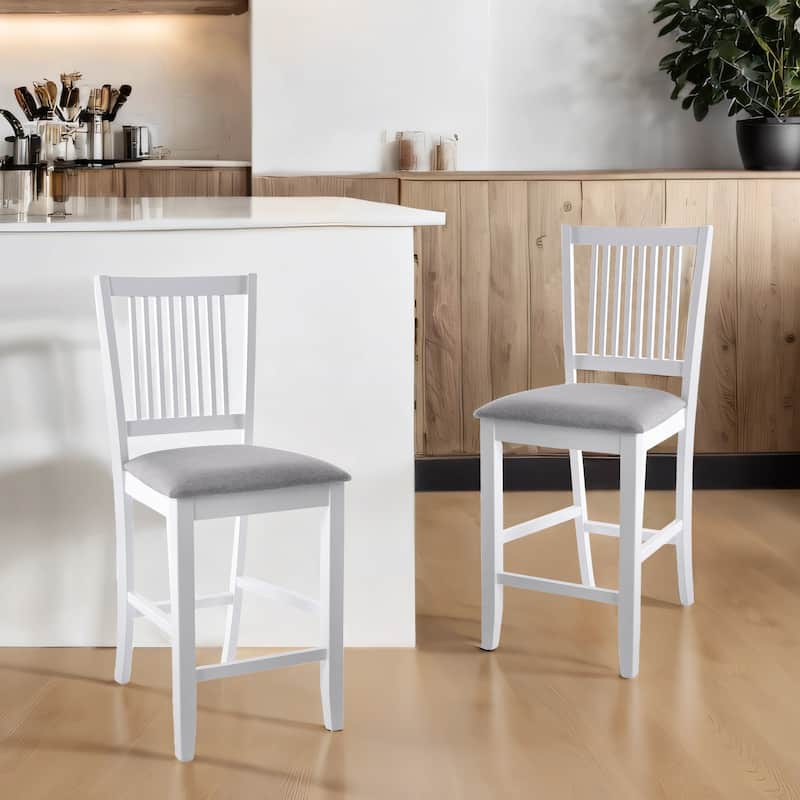 Farmhouse 24.8" Counter Height Chairs Slat Back Padded Wood Bar Stools - 21L×18W×35H - Set of 2 - White