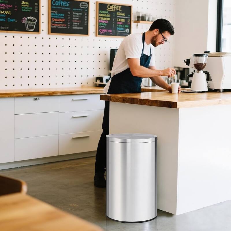 Commercial Grade 13-Gallon Stainless Steel Swing-Top Trash Can Soft-Close Lid and Removable Bucket