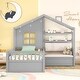 preview thumbnail 12 of 17, Twin Size Platform Bed with Linen Upholstered Sofa, Semi-enclosed House Bed Frame with Drawers and Storage Shelf for Kids