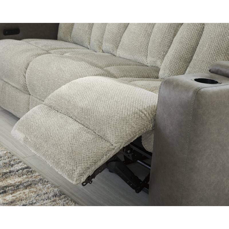 Signature Design by Ashley Stately Check Gray Power Reclining Sofa - 87"W x 42"D x 44"H