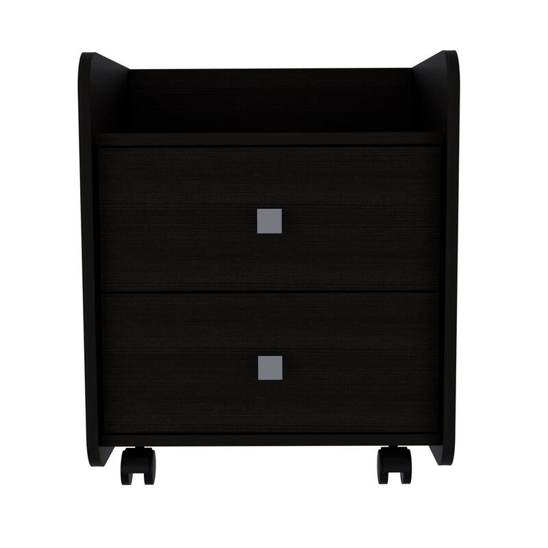 Modern Black Nightstand with Two Drawers & Metal Handle, 22 Inch Height