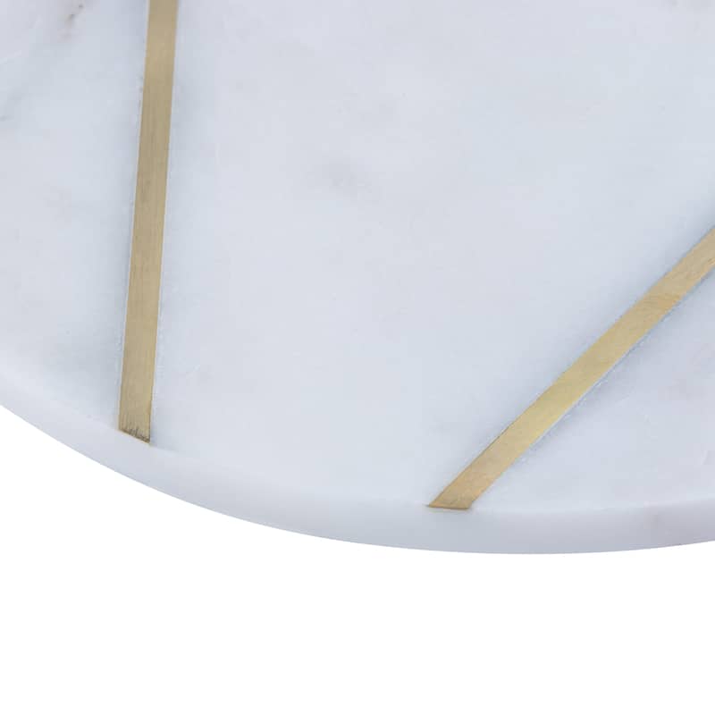 Med. Marble Plate W/BRASS Inlay - White Marble - WHITE