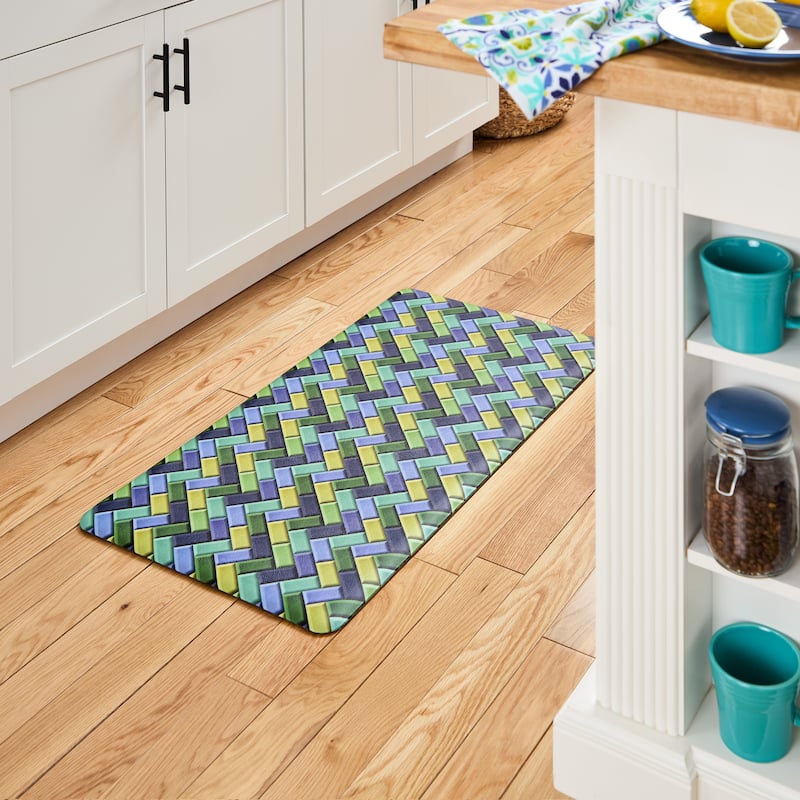 FIESTA Party Herringbone Tiles Modern Geo Anti-Fatigue Comfort Kitchen Mat, Non-Slip Floor Mat, Padded Standing Desk Mat