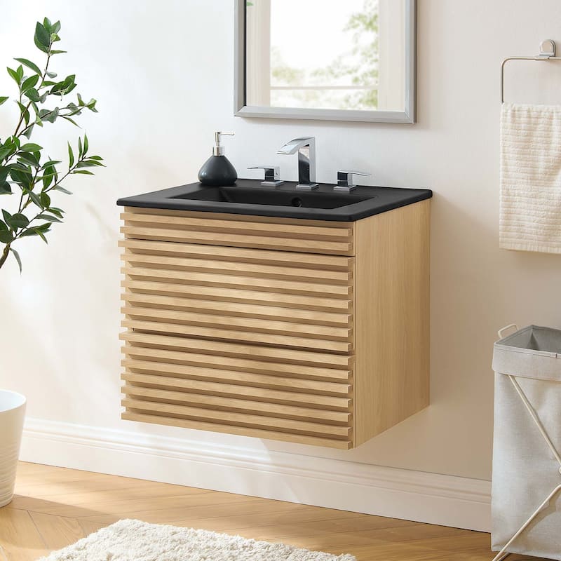 Render 24" Wall-Mount Bathroom Vanity - Oak Black