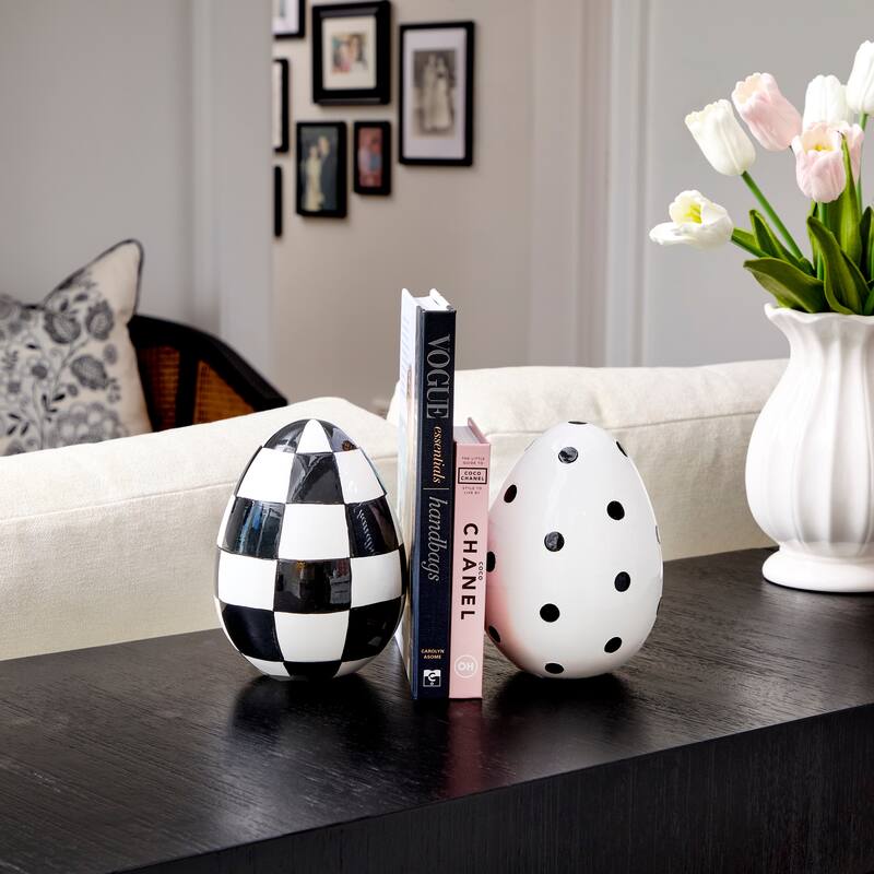 6" Resin Polka Dot And Check Easter Egg Set of 2
